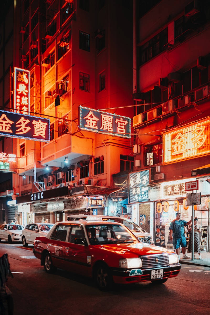 Nighttime street scene in hong kong.